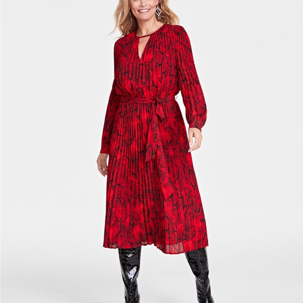 I.N.C Pleated Midi Red Snake Dress NWT Size Large